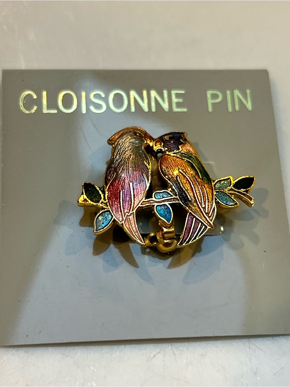 Cloisonne Enamel Love Birds Pin - Multicolor